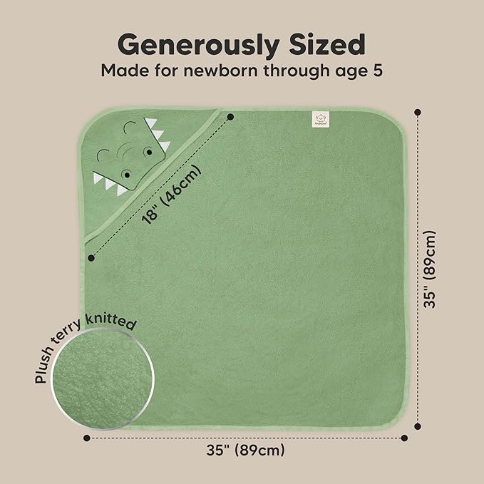 KeaBabies Hooded Baby Towel for Newborn - Viscose Derived from Bamboo Large Baby Bath Towels with Hood for Boys, Girls, Toddler, Extra Absorbent & Soft Newborn Bath Essentials (Alligator, Regular)