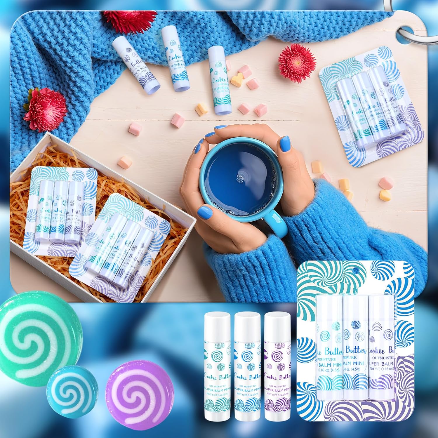 Leelosp 36 Pcs Christmas Lip Balm Candy Shapes Lipstick Set Lip Care Sugar Moisturizing Balms Natural Organic for Christmas Gifts Stocking Stuffers for Coworker Employee Winter Holiday Party Favors