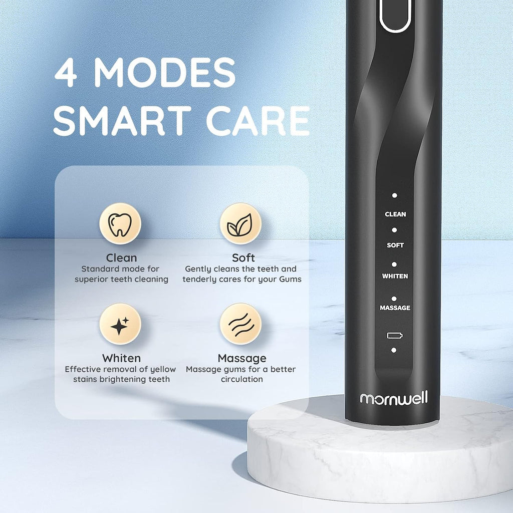 Sonic Electric Toothbrush - 5X More Effective Cleaning, 8 Brush Heads, 4 Modes, Low Noise Design for Adults