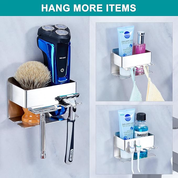 Toothbrush Head Holders, Electric Tooth Brush Head Holder, Adhesive Toothpaste Holder for Shower Bathrooms, Wall Mounted Tooth Brushing Holder Organizer Storage (Silver, Small)