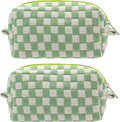 PAZIMIIK Checkered Makeup Bag for Purse Portable Zipper Make Up Pouch Small Cosmetic Case for Travel Accessories (2PCS Light Green)