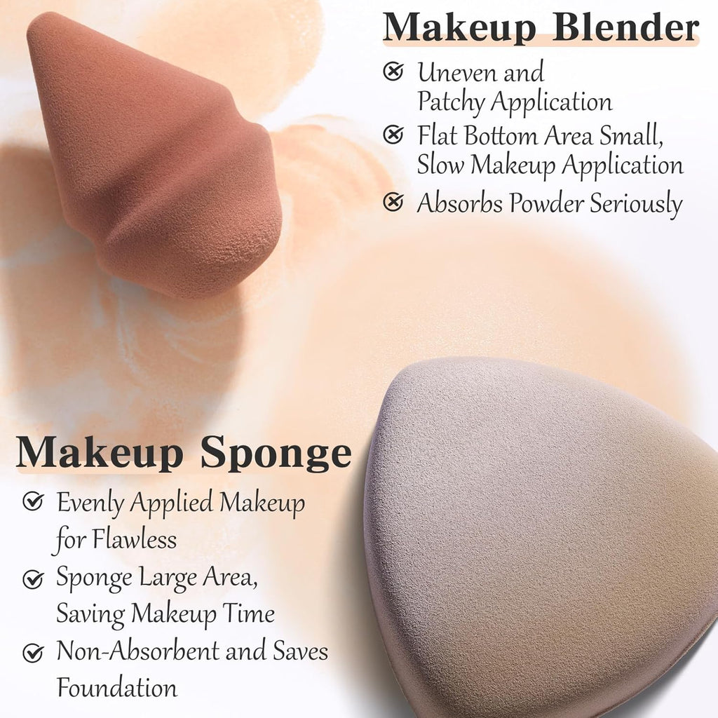 Makeup Sponge Set For Foundation Concealer, Triangle Powder Puff Soft Sponges Blender, Latex Free Blender Sponge For Liquid, Cream, and Powder Seamless & Flawless Makeup (Maillard 4 Set)
