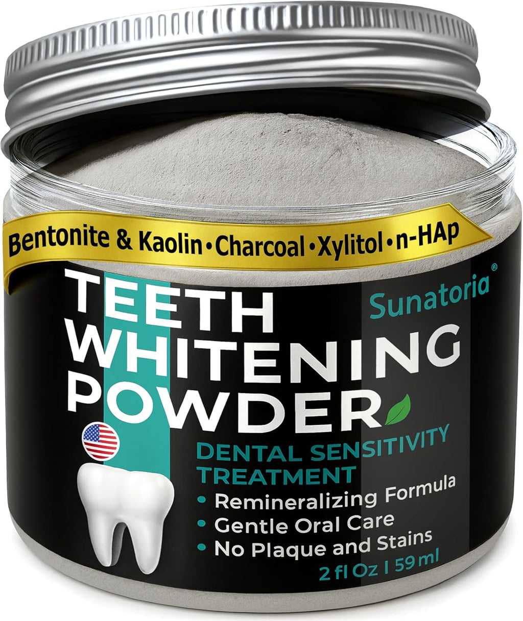 Teeth Whitening Powder – Remineralizing Tooth Powder with Nano-Hydroxyapatite, Xylitol, Charcoal + Bentonite Clay, Fluoride-Free Mint | Powder Toothpaste, Dental Sensitivity Treatments, 2 oz