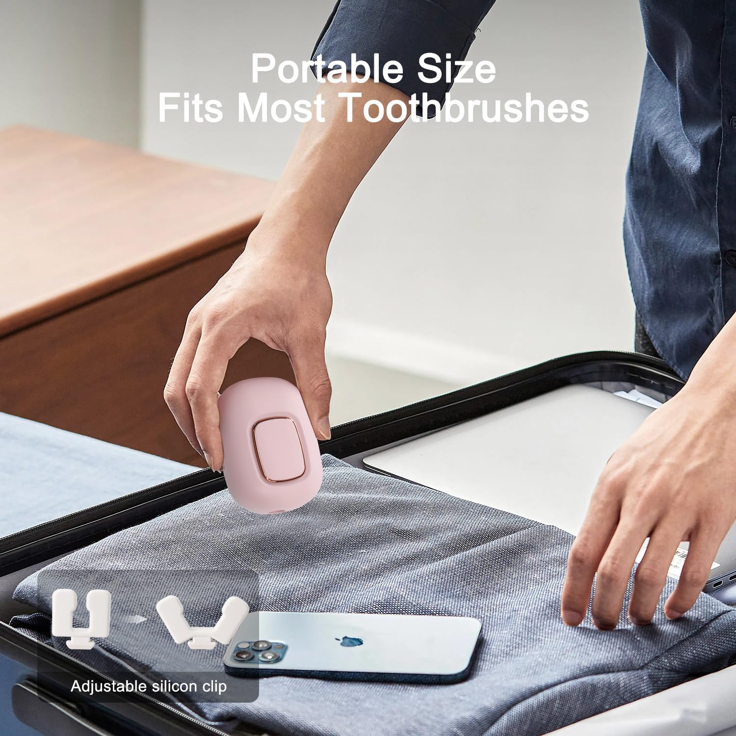 Toothbrush Holder, Toothbrush Cleaner Case, Portable USB Charging Toothbrush Cover with U V-C Light, Travel Toothbrush Holder (Pink-Fan-Heat)