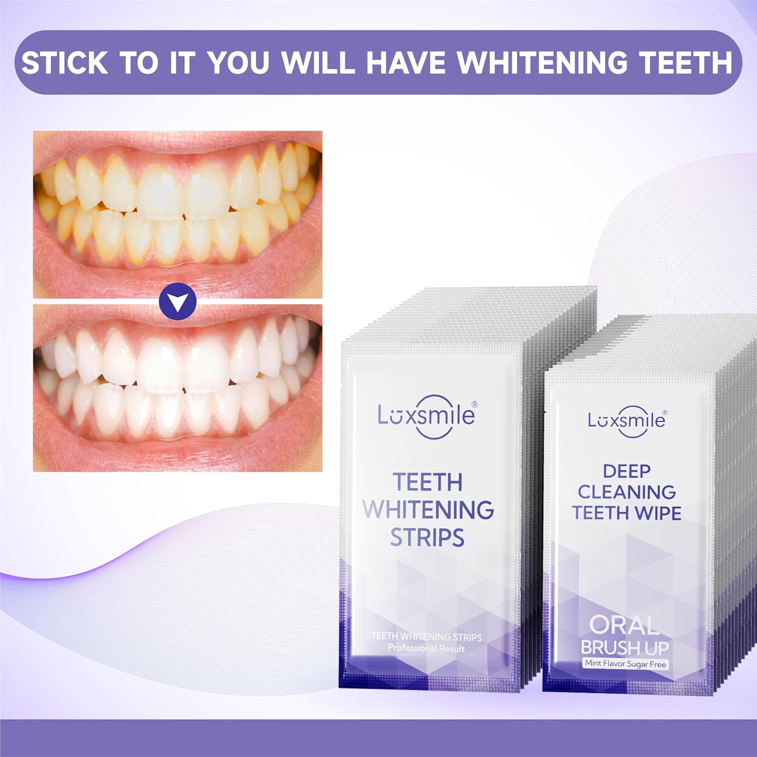 Teeth Whitening Strips V34 Purple Whiten Strips Non Sensitive for Teeth Whitening Efficient Professional Teeth Whitening Kit with Extra Cleaning Wipes, 28set/56pcs