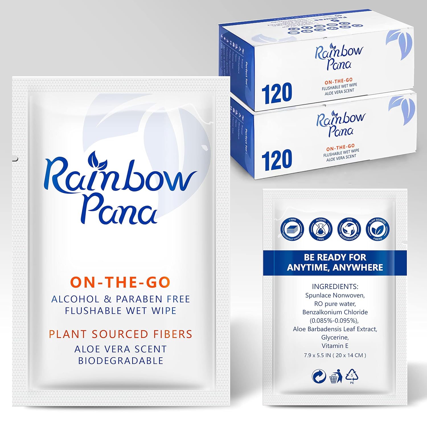 Rainbow Pana Biodegradable Skin Cleansing Wipe, 240 Count, for Sensitive Skin