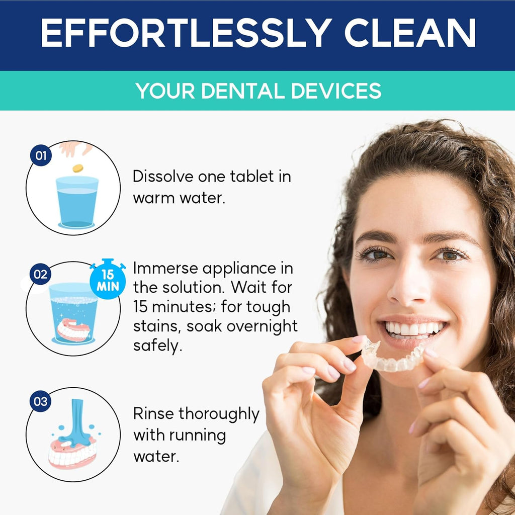 Cleaner Tablets for Difiney Anti Snoring Device: Retainer Cleaner for Invisalign, Night Guard– Deep Denture Cleaning – Odor, Stain & Plaque Remover – 60 Mint Tablets, 2-Month Supply