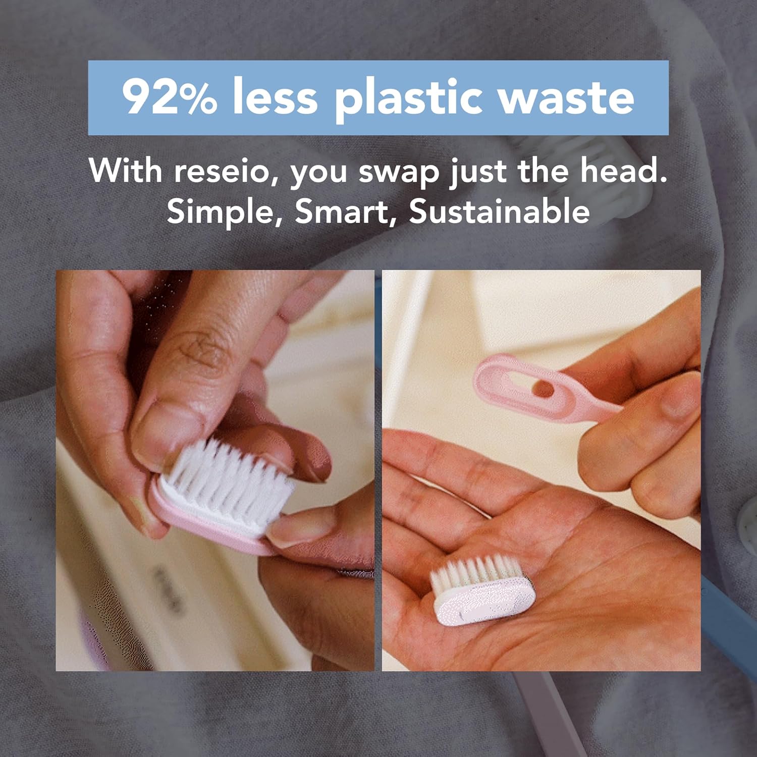 Reseio Eco Toothbrush Set with 3 Replaceable HeadsㅣSoft BristlesㅣPlastic-FreeㅣBPA-FreeㅣSustainable Oral CareㅣTravel Pouch Included - Pink