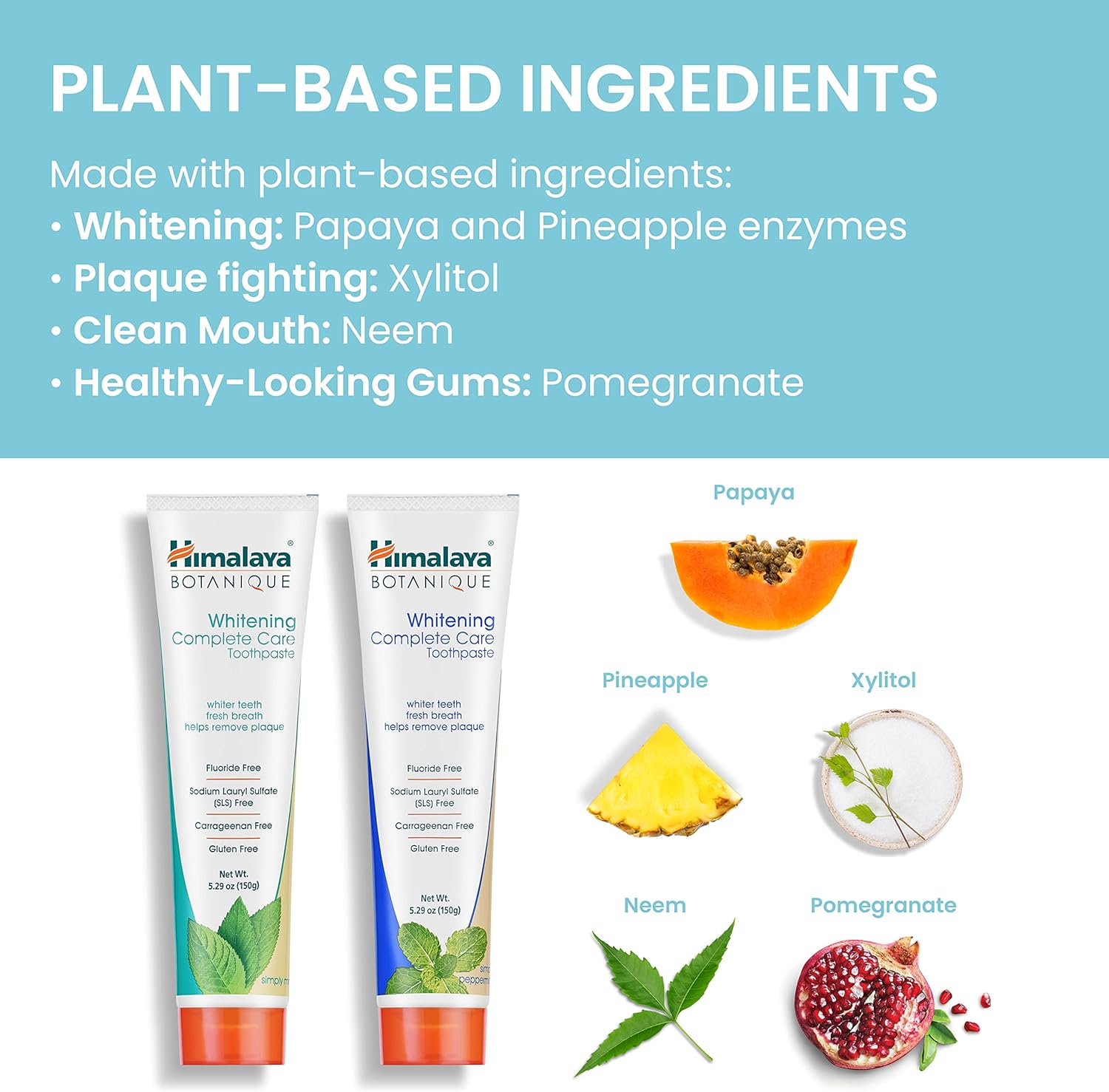 Himalaya Botanique Whitening Complete Care Toothpaste, Mint and Peppermint Flavors - Whitening Toothpaste Without Fluoride for Brighter Teeth & Fresh Breath - Vegan, Gluten Free, 5.29 oz (Pack of 2)
