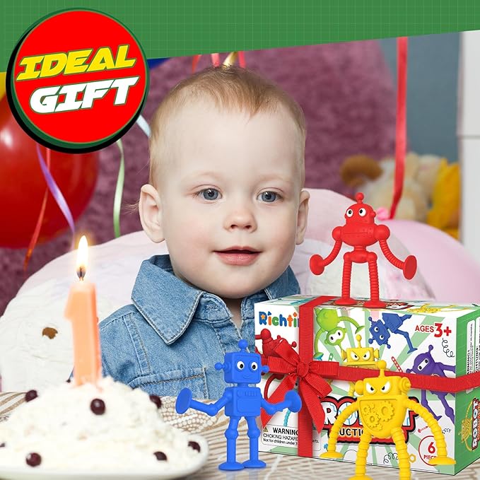 Baby Bath Toys Suction Toy: No Hole Bath Toy for Toddlers - Robot Fidget Suction Cup Toys - Window Building Sensory Toy for Boys Girls Travel Gifts - Christmas Stocking Stuffers for Kids