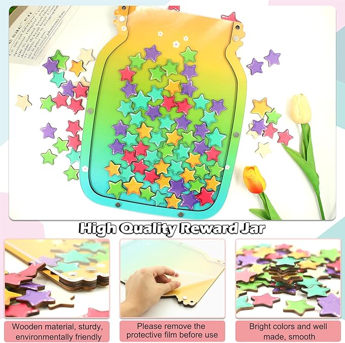 100pcs Reward Jar Classroom, Reward Jar for Kids, Star Jar Behavior Management Classroom Tools, Reward Jar for Good Behavior Home Classroom School Motivate(13 x 9.84") (Colorful)