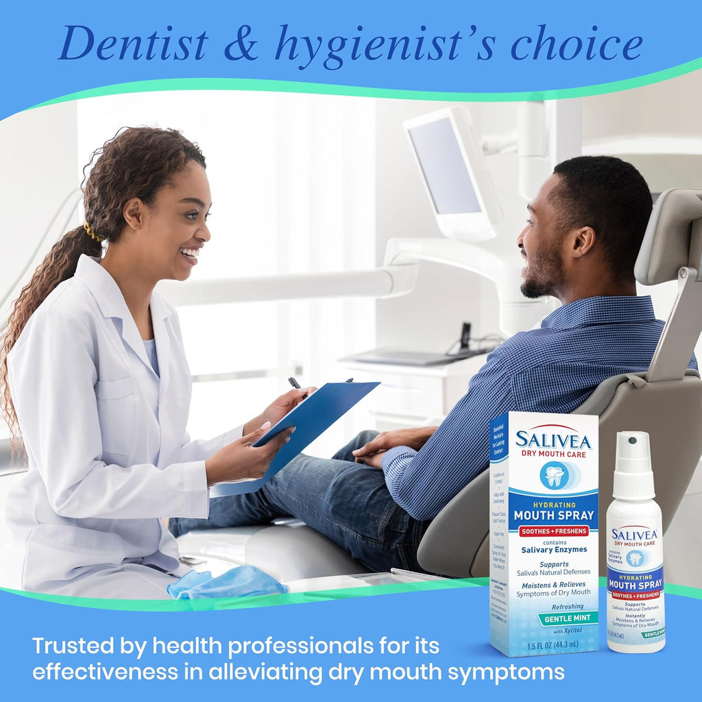 SALIVEA Extra Gentle Dry Mouth Spray - Soothing Mint Mouth Spray with Natural Salivary Enzymes - 250 Pumps (2 Pack)