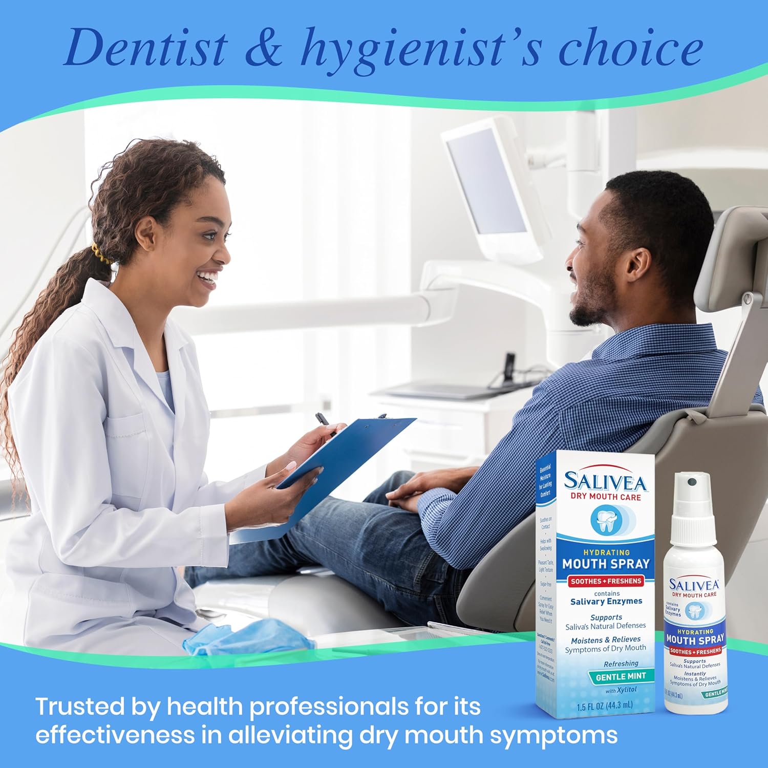 SALIVEA Extra Gentle Dry Mouth Spray - Soothing Mint Mouth Spray with Natural Salivary Enzymes - 250 Pumps (2 Pack)