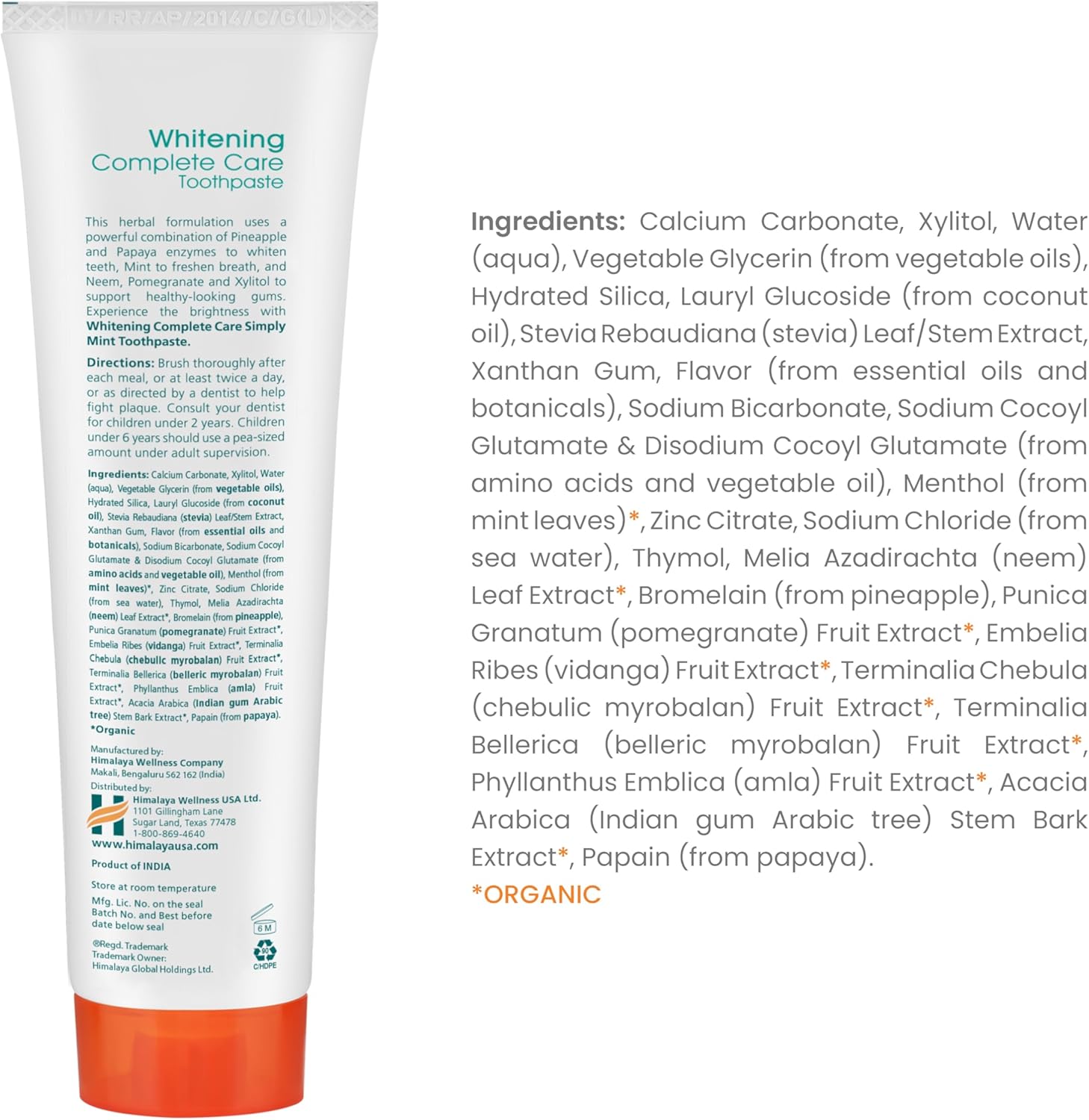 Himalaya Botanique Whitening Complete Care Toothpaste, Teeth Whitening, Fights Plaque, Fluoride Free, No Artificial Flavors, SLS Free, Cruelty Free, Foaming, Simply Mint Flavor, 5.29 Oz, 4 Pack