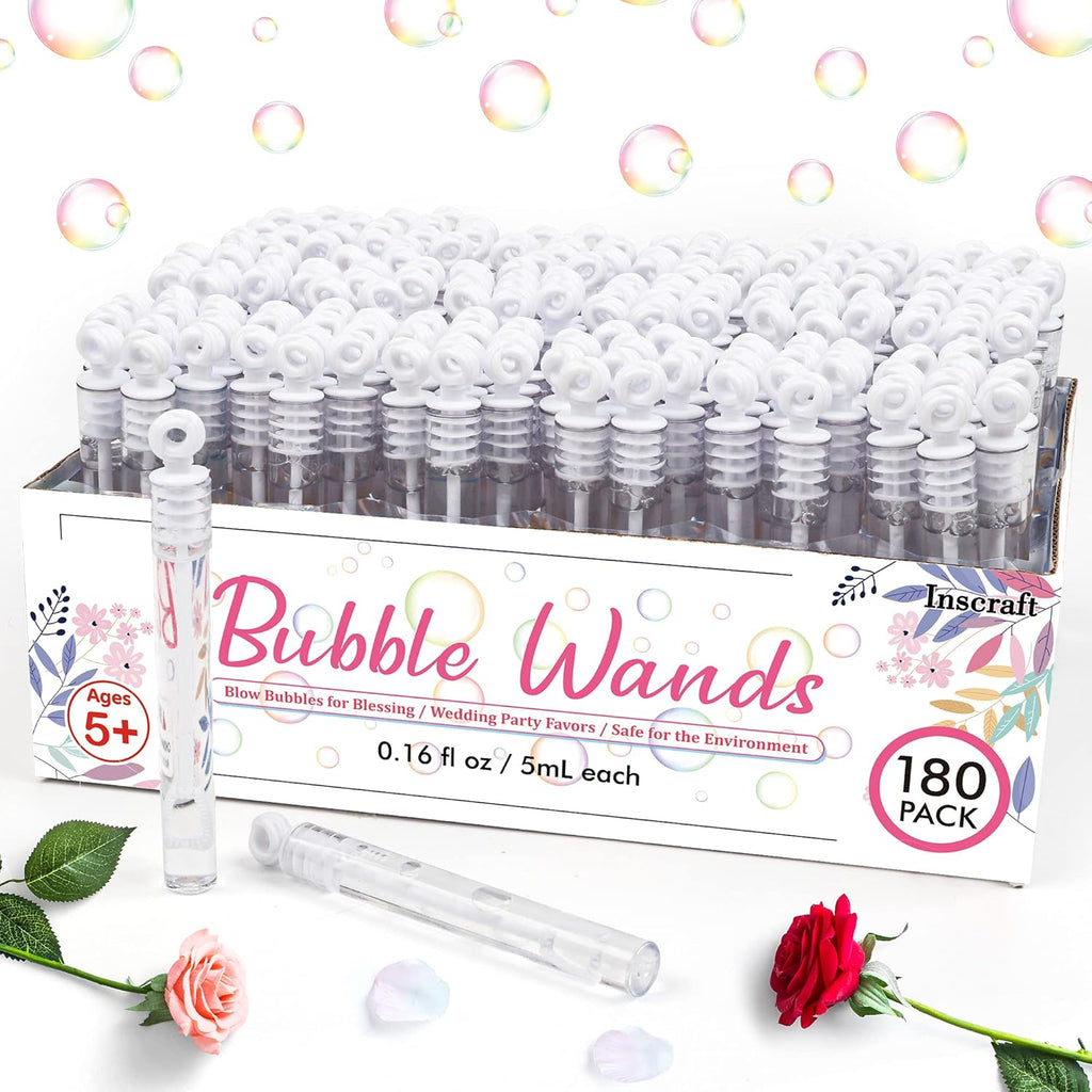 180 Pack Bubble Wands Bulk, Party Favors for Weddings, Anniversaries, Celebrations, Graduation, Birthday, Summer Toys for Kids Adults by Inscraft