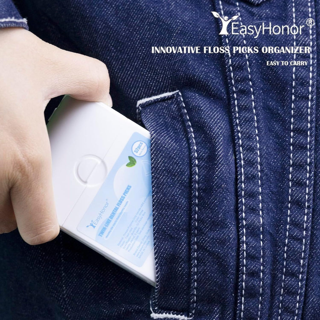 EasyHonor Dental Floss Picks,Twin-Line Mint Flavor Dental Flossers, Dual Action Flossing System, Easy Carry and Pick, 156 Count Floss Sticks in 3 Portable case.(White, Mint)