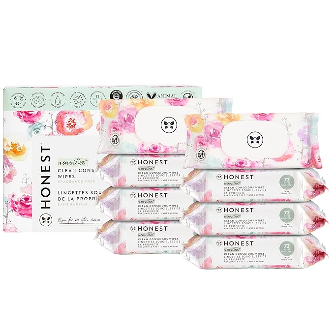 The Honest Company Clean Conscious Multi-Use Wipes Unscented Hypoallergenic Baby for Sensitive Skin 99% Water Plant-Based Compostable Rose Blossom 576 Count