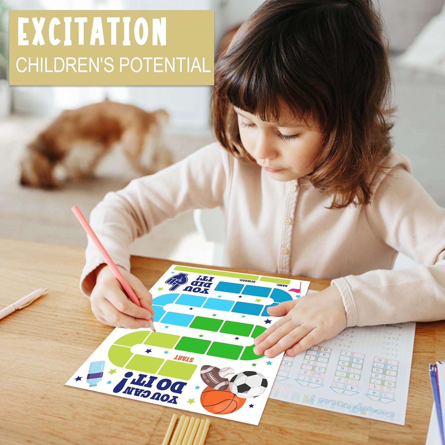 10 Sports Reward Chart with 216 Round Stickers, Incentive Behavior Chart for Kids at Home Classroom, Kids Routine Daily Chore Sticker Chart-A14