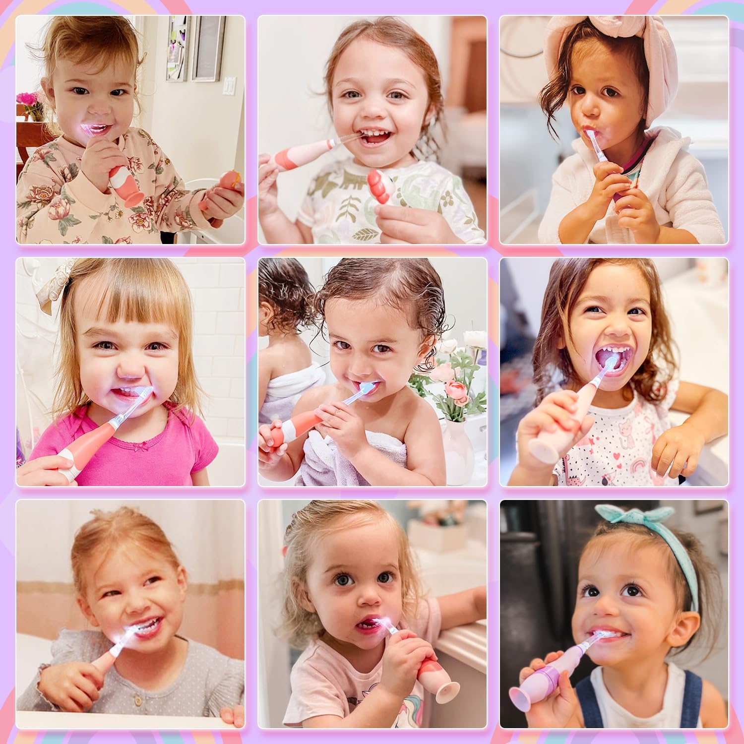 Papablic Toddler Sonic Electric Toothbrush Kids for Ages 1-3 Years, Baby Electric Toothbrush with Cute Unicorn Cover and Smart LED Timer, 4 Brush Heads (Arya)