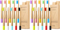 10 Piece Kids Bamboo Toothbrush Set - Natural Soft Bristle, Wooden, Toddler to Adult, Organic, BPA-Free, Colorful Travel Pack (Pack of 2)
