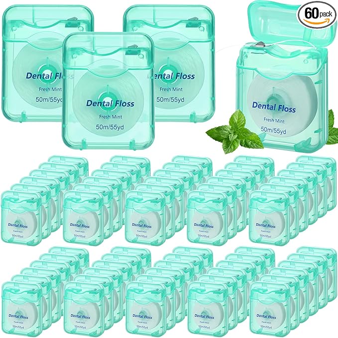 Mimorou 60 Pack Dental Floss Bulk Mint Flavored 50m Each Travel Dental Floss Oral Care for Teeth and Gum Protection(Mint Color)