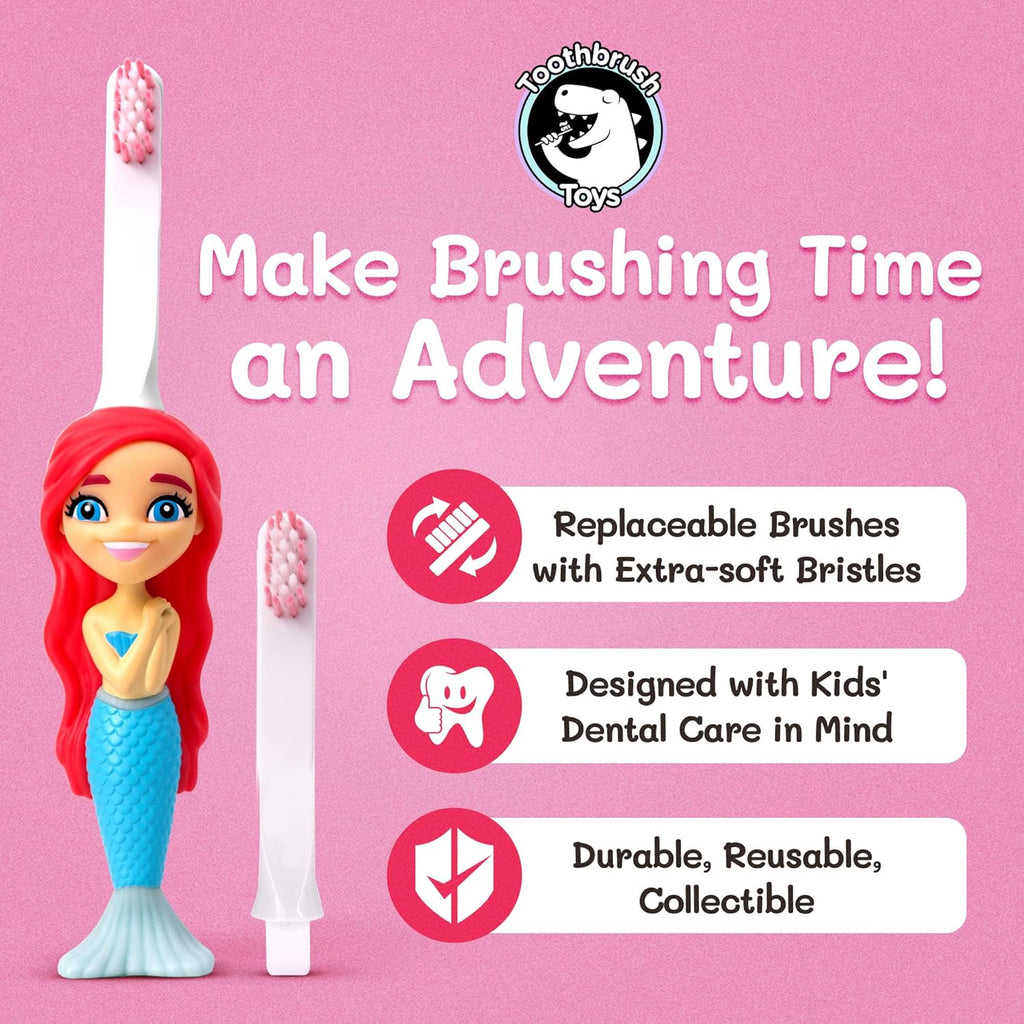 Kids Soft Bristle Mermaid Toothbrush for Ages 2+, Gentle and Cute Toothbrush for Children with Replaceable Brush Head, Ergonomic Handle Kids Brush for Teeth Care Ideal for Toddlers, Mermaid Design