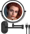 Ruacq Rechargeable Makeup Mirror Matte Black Double Sided Vanity Mirror with Lights Round 1x/10x Magnification 8 Inch Led Magnifying Mirror Stainless Steel and Zinc Alloy Modern Wall Mounted