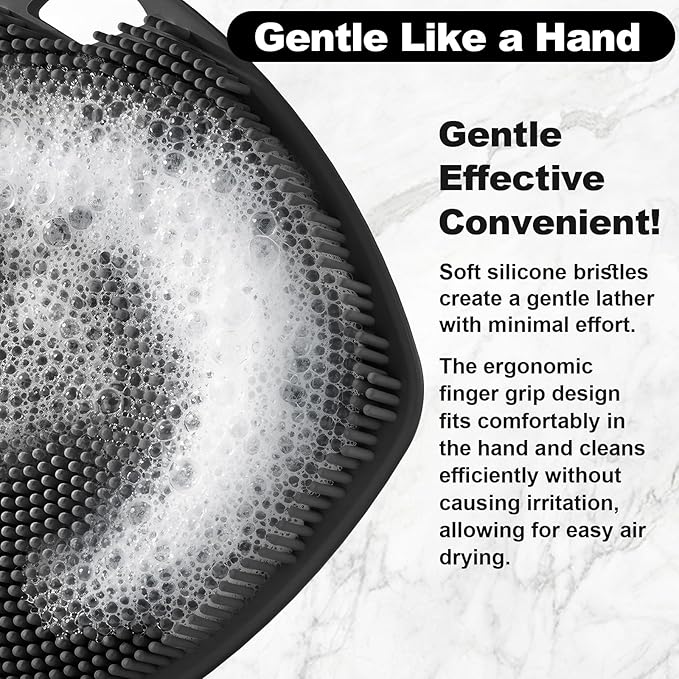 2 Pack Face Scrubbers, Silicone Body Scrubber Soft Bristles, Gentle Lather, Exfoliating & Deep Cleaning for Sensitive Skin, Giant Suction Cup Stick Securely (Body + Face Scrubber Black)