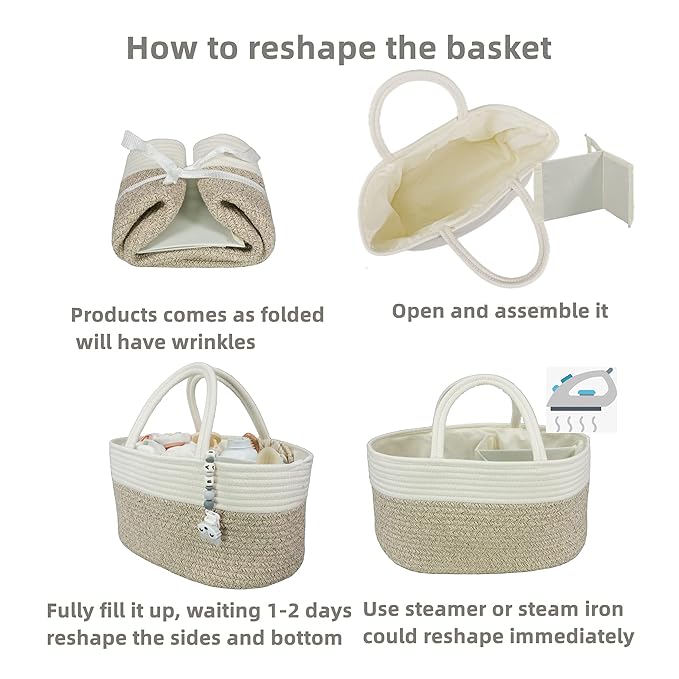 Large Baby Diaper Caddy Organizer for Girl Boy Rope Nursery Storage Bin Basket Portable Holder Tote Bag for Changing Table Car Travel Baby Shower Gifts Newborn Registry Must Haves White and Brown