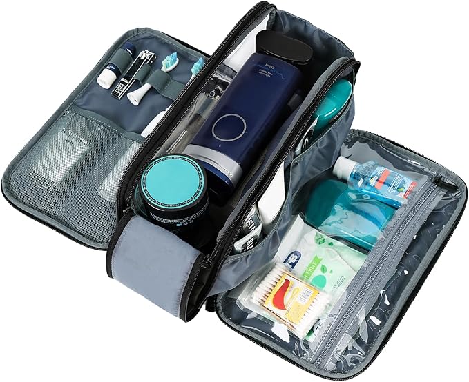 ZEEMO Travel Toiletry Bag for Men, Medium Water-Resistant Double-Sided Full-Open Dopp Kit, Versatile Organizer for Shower and Hygiene Accessories, Bathroom Essentials, Cosmetics, Large, Green