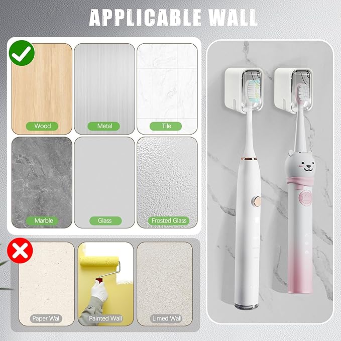 2 Pack Mini Toothbrush Holder Wall Mounted with Cover, Single Slot Toothbrush Storage Organizer for Shower, Compact Toothbrush Holders for Bathroom & Travel, Ideal for Girls and Boys