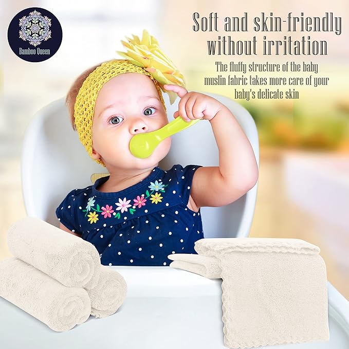 16 Pack Baby Washcloths - Luxury Coral Fleece - Extra Absorbent and Soft Wash Clothes for Newborns, Infants and Toddlers - Suitable for Sensitive Skin and New Born - Baby Shower - Cream, 10x10 Inch