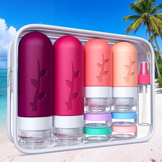 Travel Bottles for Toiletries, Tsa Approved Silicone Containers for Toiletries, Leak Proof Refillable Liquid 3oz 2oz Travel essentials for Shampoo Conditioner Lotion BPA Free