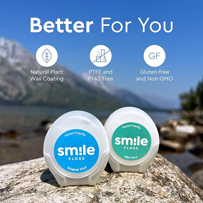 Smile Expanding Floss, Premium Woven Dental Floss with Natural Plant-Based Wax, Soft on Teeth & Gums, Mint Scent, PTFE & PFAS Free, Cruelty Free (2-Pack, 30 Yards Each)