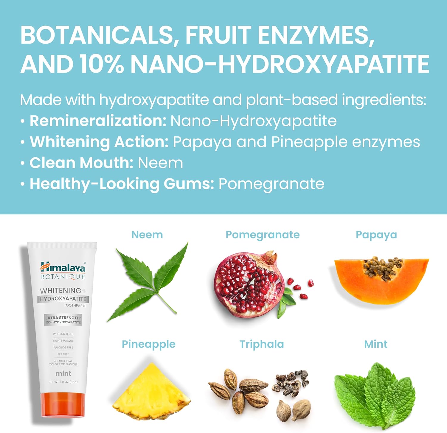 Himalaya Botanique Whitening + Extra Strength Hydroxyapatite Toothpaste - 10% Nano Hydroxyapatite to Support Remineralization & Restore Enamel to Strengthen Teeth - Vegan, Mint Flavor, 3 oz