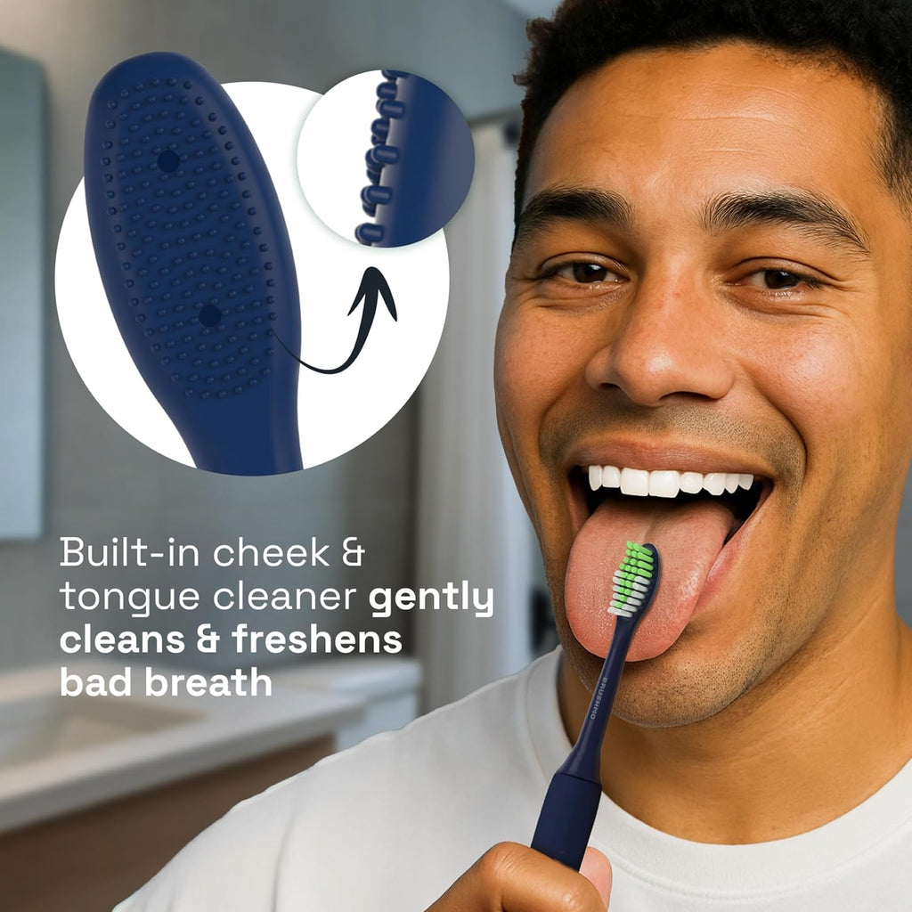 Brushmo Replacement Toothbrush Heads, Compatible with Philips One for Sonicare Electric Toothbrush Handles HY1022, 4 Standard Heads with Tongue Cleaner, Soft DuPont Bristles, BM124m Midnight Navy Blue