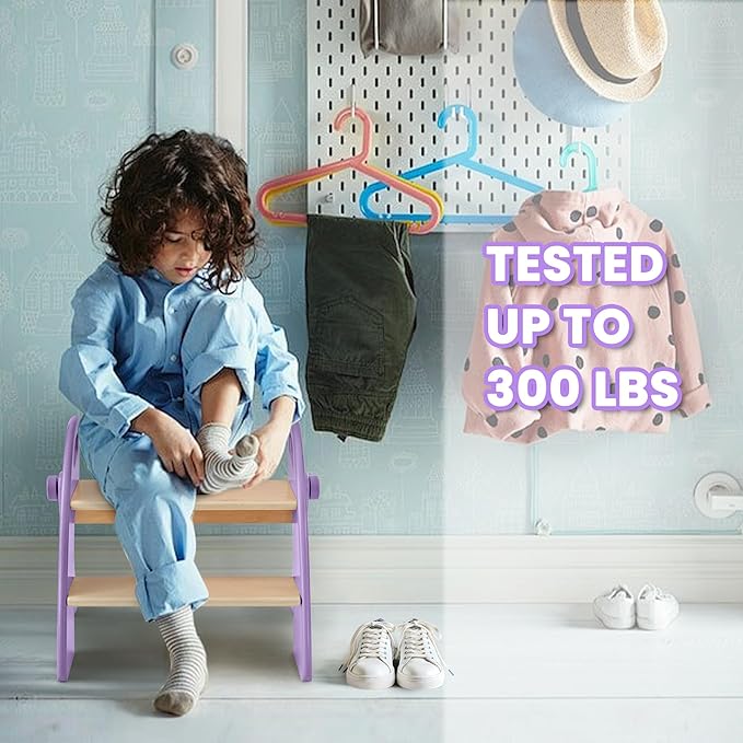 Wooden Step Stool, 300 lb. Load Capacity, with Safety Non-Slip Pads and Handles, Bamboo Step Stool for Bathroom and Kitchen, Gift for Christmas (Purple)