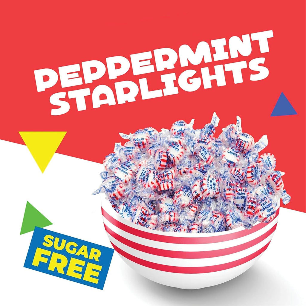 Sugar-Free Peppermint Starlight Mints | 1 Pound Bag | Hard Candy | Individually Wrapped | Approx. 90 Count