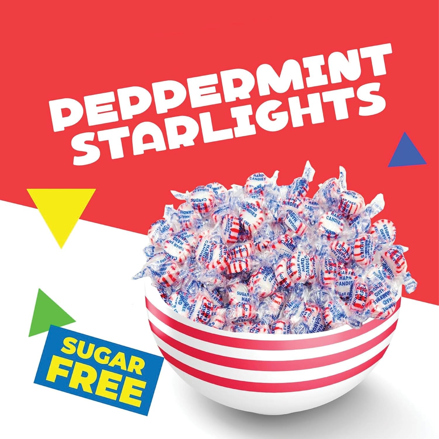 Sugar-Free Peppermint Starlight Mints | 1 Pound Bag | Hard Candy | Individually Wrapped | Approx. 90 Count