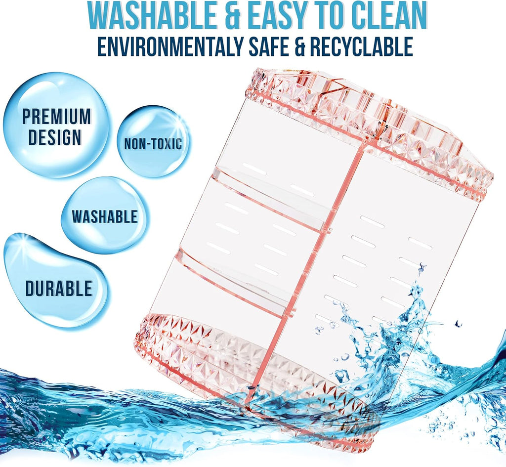 Sorbus 360 Rotating Makeup Organizer - Spinning Acrylic cosmetics organizer, Adjustable Shelves for Make Up, Perfume & Toiletries for Vanity, Bathroom, Bedroom, Closet [Pink]