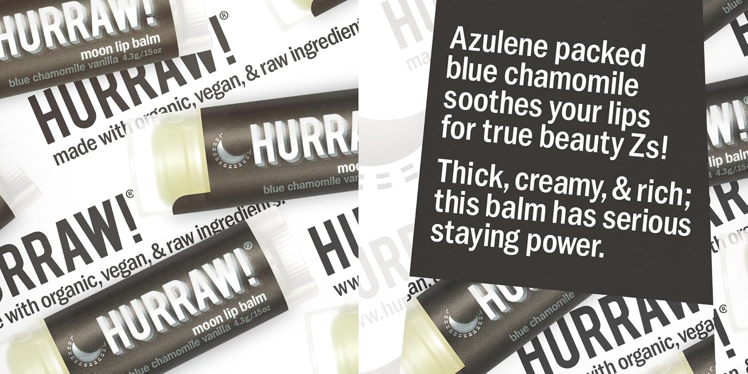 Hurraw! Moon Night Treatment (Blue Chamomile, Vanilla) Lip Balm, 2 Pack: Organic, Certified Vegan, Cruelty and Gluten Free. Non-GMO, 100% Natural Ingredients. Bee, Shea, Soy and Palm Free. Made in USA