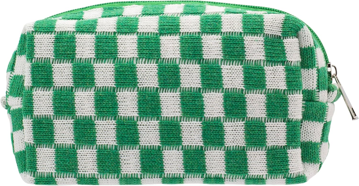 PAZIMIIK Checkered Makeup Bag for Purse Portable Zipper Make Up Pouch Small Cosmetic Case for Travel Accessories (Green)