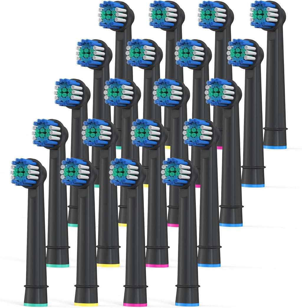 Replacement Toothbrush Heads Compatible with Oral-B Braun, Pack of 20 Professional Electric Toothbrush Heads for Oral-b 7000, Clean, Oral B Pro 1000, 9600, 500, 3000, 8000 (Black)