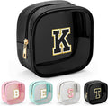 YOOLIFE Mini Clear Makeup Bag Initial Make Up Bag Waterproof Travel Toiletry Bag, Clear Makeup Bag Travel Essentials Gifts for Women Teen Girlfriend Teacher Mom Cute Pouch for Medications Black K