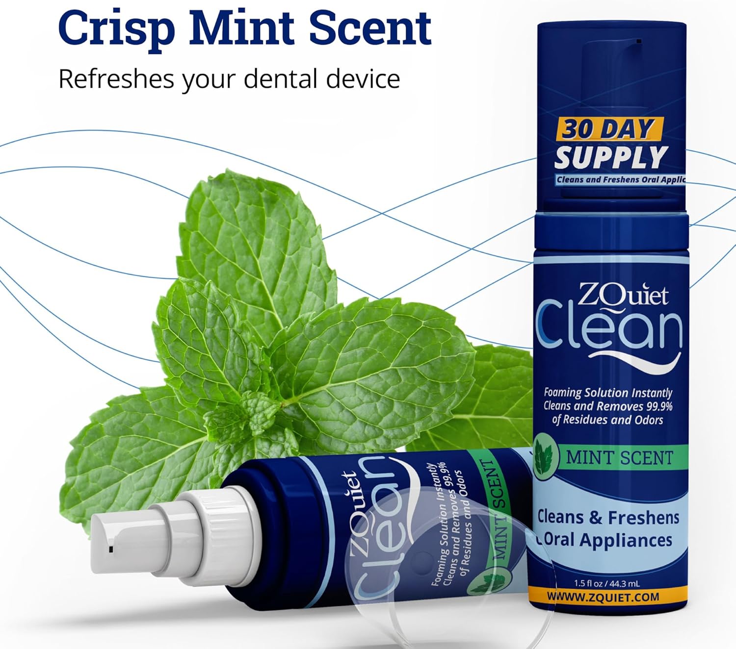 ZQuiet, Clean, Cleaning Solution for All Oral Appliances, Chlorine-Free, Fresh Mint Scent, Travel-Size, TSA-Compliant