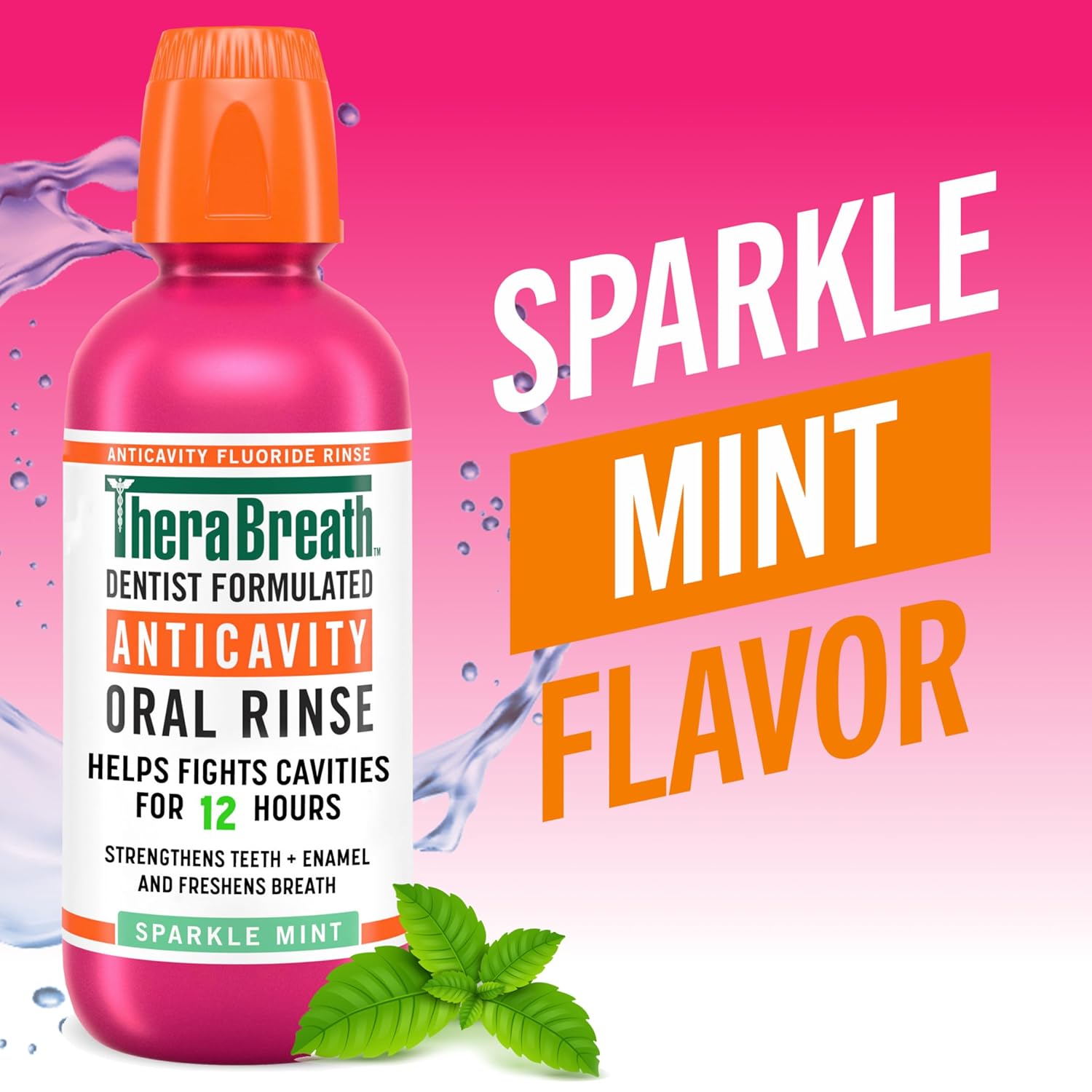 TheraBreath Anticavity Fluoride Mouthwash, Sparkle Mint, Dentist Formulated, 16 Fl Oz (2-Pack).
