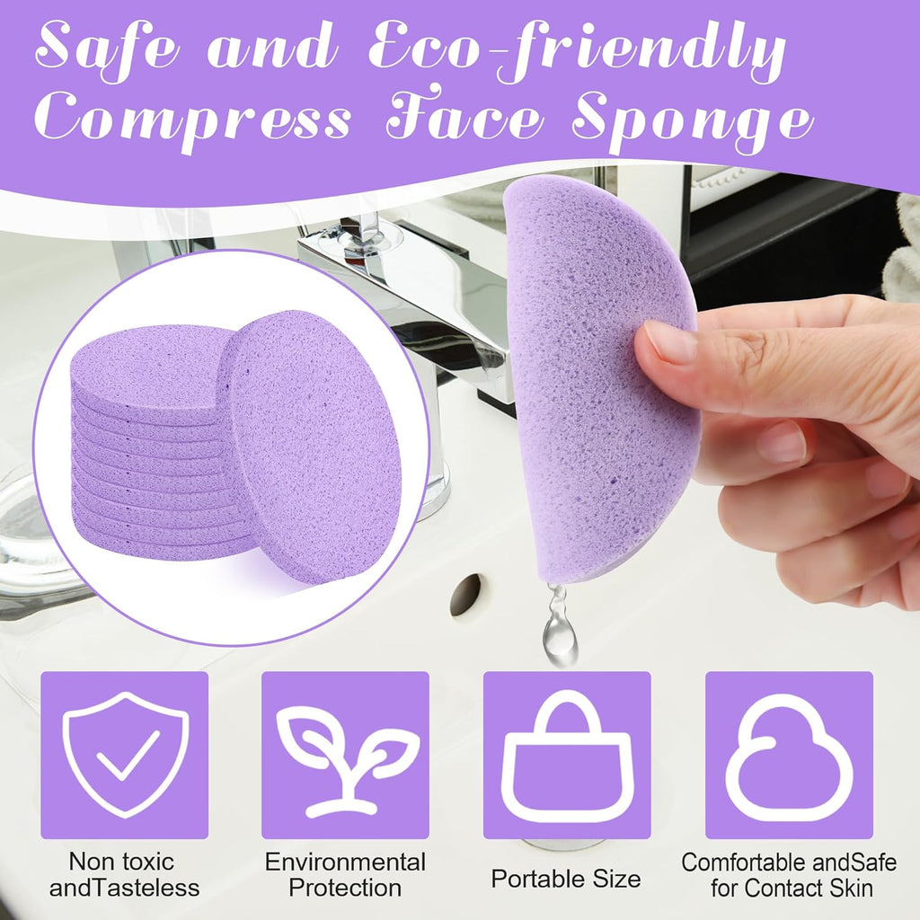 120 Pcs Facial Sponge Compressed, Luxiv Face Cleansing Sponge Estheticians Compressed Makeup Facial Sponge Round Wash Face Sponges for Women Compress Exfoliating Removal Sponge (Purple)