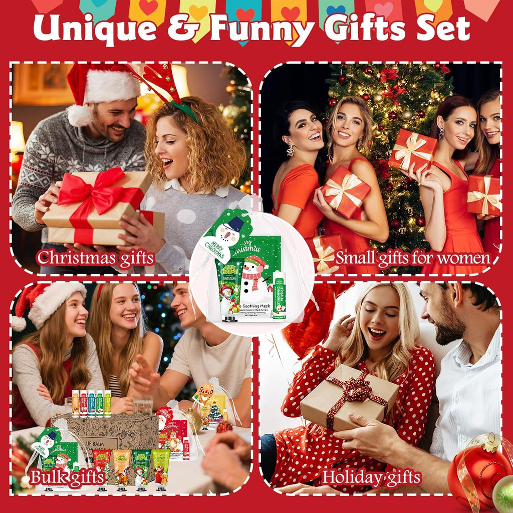 60 Pack Christmas Hand Cream, Facial Mask and Lip Balm Set, Stocking Stuffers for Women, Bulk Christmas Gifts for Coworkers, Party Supplies, Spa Party Favors and Decorations