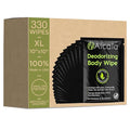 Alcala Deodorizing Body Wipes Individual Shower Wipes 100% Pure Biodegradable Bamboo Wet Wipes with Aloe Tea Tree Adult Body Wipes for Women & Men Ideal for Camping Hiking, Hospitals & Gym (330 Pack)