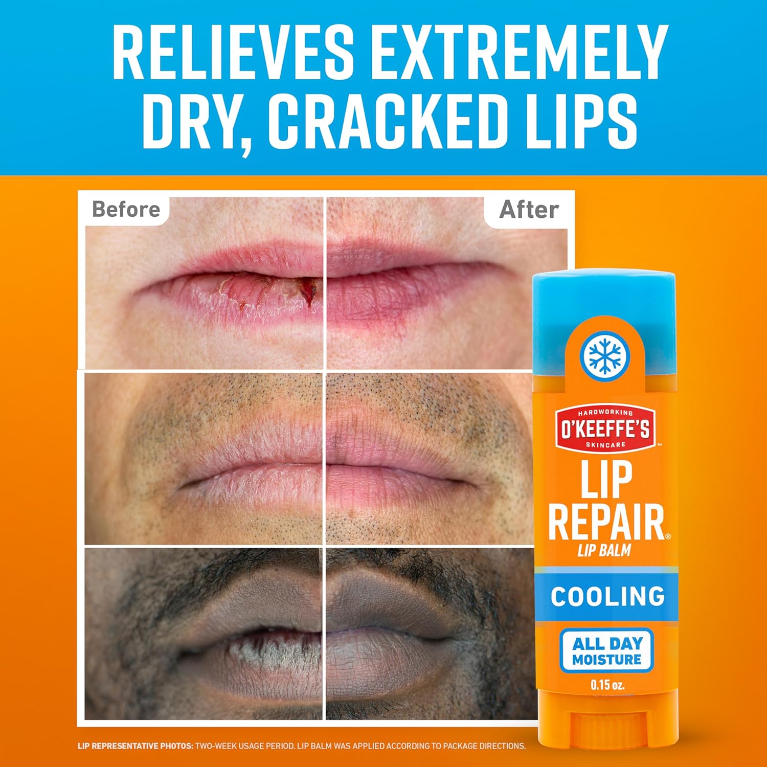 O'Keeffe's Lip Repair Lip Balm With Cooling Relief for Dry, Cracked Lips - Stick (Twin Pack) - Moisturizer for Extremely Cracked, Dry Lips
